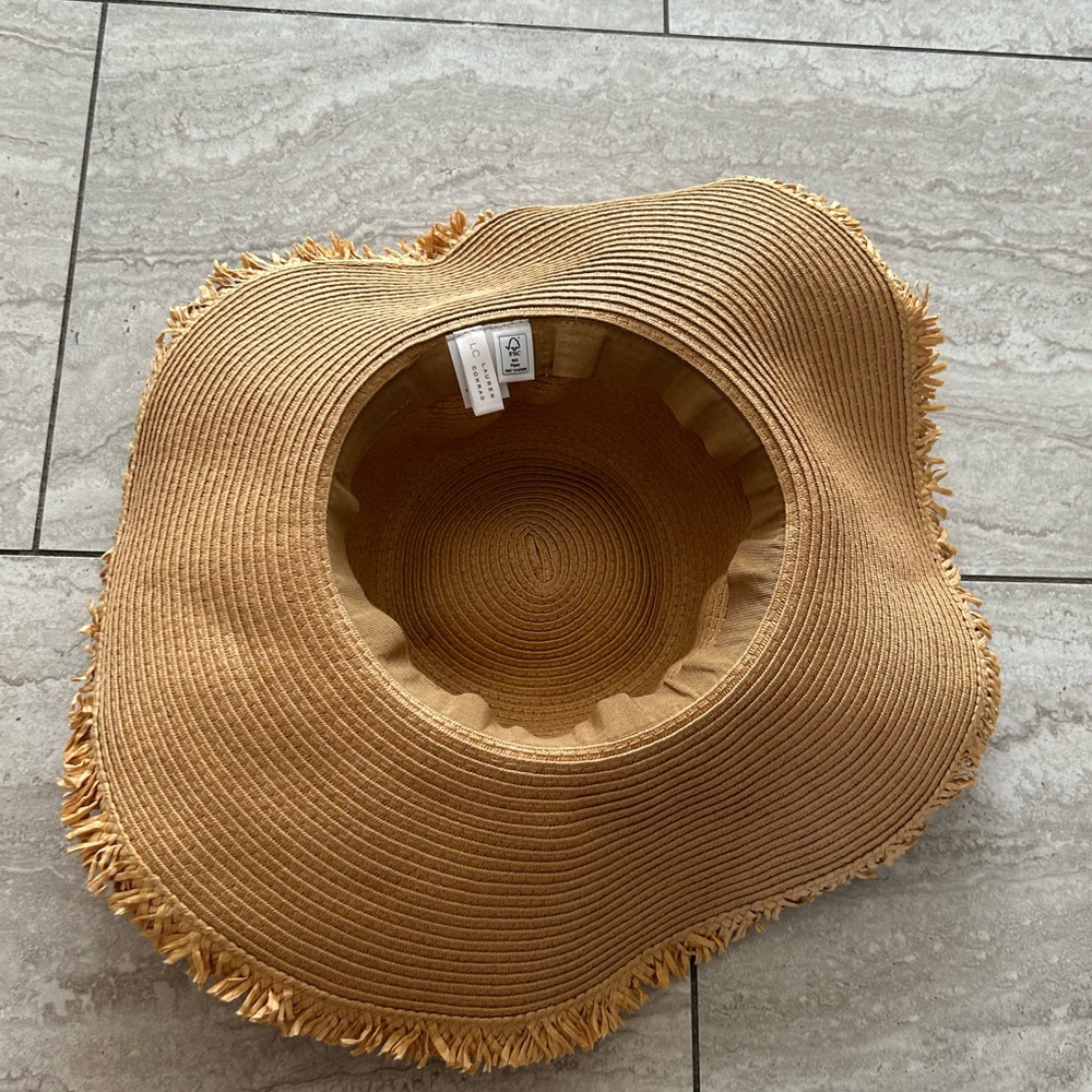 Lauren Conrad Wide Brim Straw Sun Hat Fringe Edge Black Ribbon Bow One Size - Picture 4 of 8
